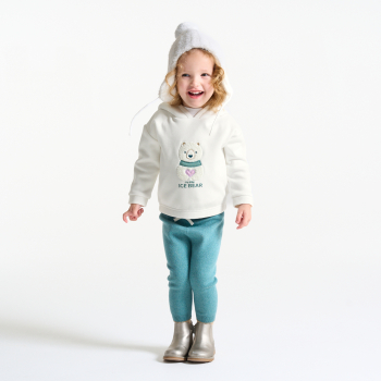 سويتشيرت بغطاء رأس مبطن بقماش الشيربا مطرز عليه صورة دب للفتيات الرضع